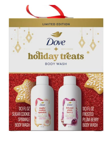 Dove Beauty Limited Edition Holiday Treat Mini Body Washes Giftpack - Sugar Cookie Sprinkle & Frosted Plum Berry - 2pk
