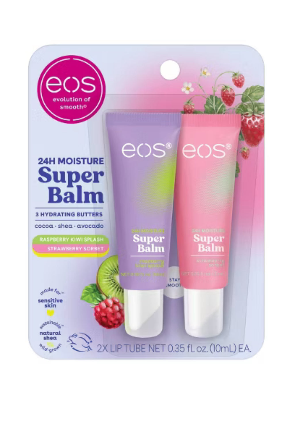 EOS 24H Moisture Super Lip Balm -  Raspberry Kiwi Splash & Strawberry Sorbet